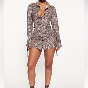 Fashion Nova Brown Patterned Mini Dress